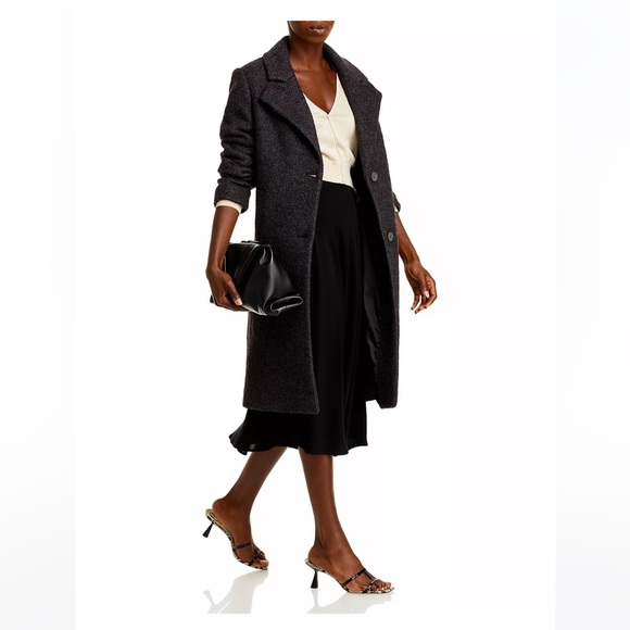 NWT ANDREW MARC Fennia Button Frong Long Wool Blend Coat Black Size Small - Picture 1 of 9